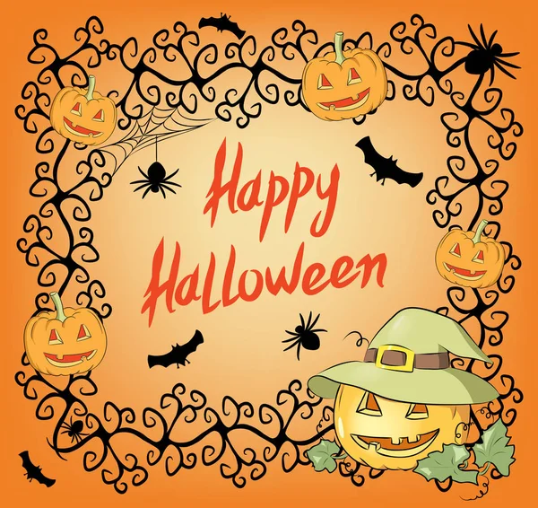 Fond nuit Halloween avec citrouilles, araignées et chauve-souris . — Image vectorielle