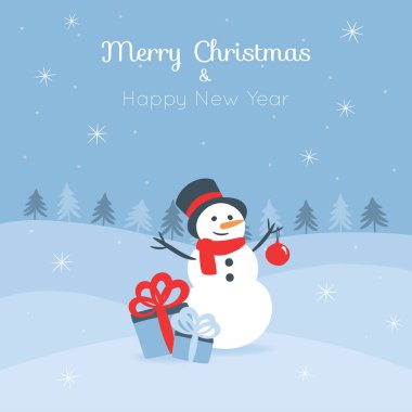 Noel kartı ile sevimli bir kardan adam