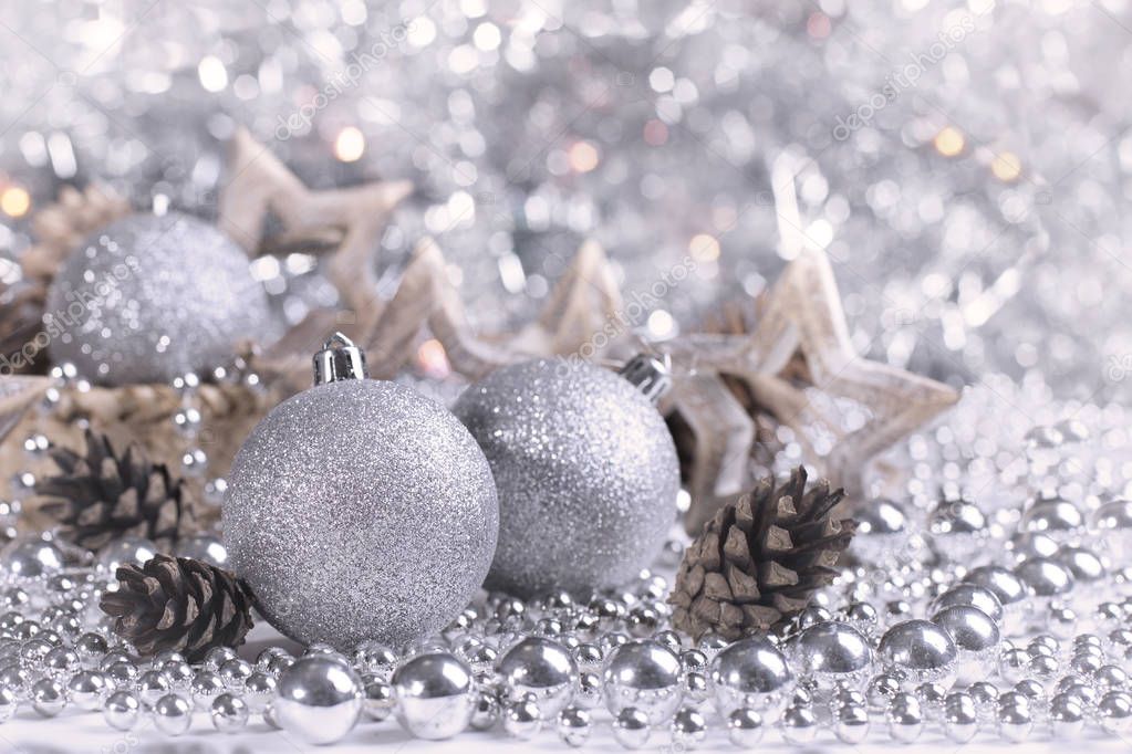 Christmas decoration with silver Christmas ball