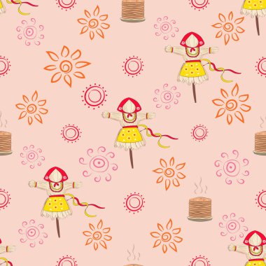 Shrovetide veya Maslenitsa karnaval semboller ile Seamless Modeli