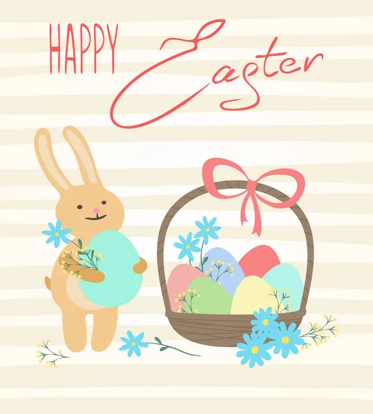 Easter card with cute rabbit and eggs