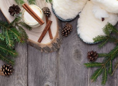 Yeni yıl planlıyorum. Noel ağacı dalları ve kozalaklar 