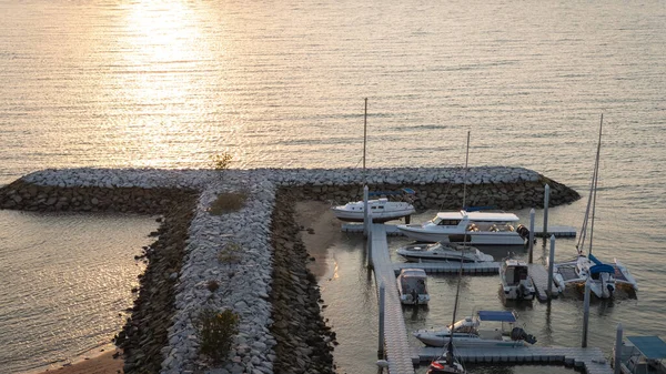 Chon Buri Thailand February 2019 Harbour Breakwater Evening Sunlight Small — Stock Photo, Image