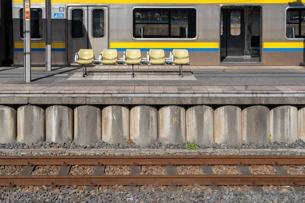 Чиба Япония Января 2019 Пустая Платформа Железнодорожного Вокзала Железнодорожная Трасса — стоковое фото