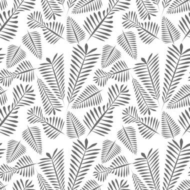 Gri basit yaprakların pürüzsüz deseni - monokrom
