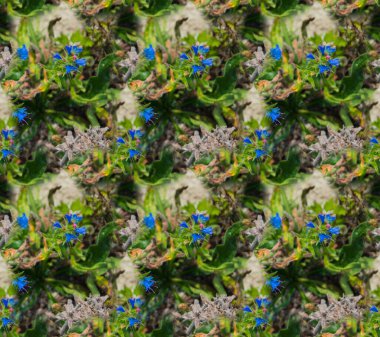 Tekstil ürünleri, duvar kağıtları, ambalaj. Mavi dağ çiçekleri