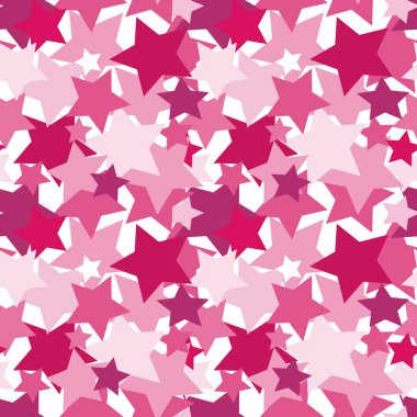 Vektör çizimi, kusursuz doku, desen, kare - pembe yıldızlar. Parlaklık, ihtişam, konfeti, pullar, yapay elmaslar.