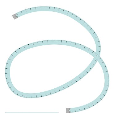Resim, vektör deseni - mavi terzi ölçer, santimetre - beyaz arkaplanda izole et. Terzi aksesuarları, dikiş aksesuarları, dikiş işleri, hobiler..