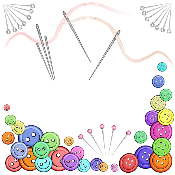 Set Mehrfarbiger Knöpfe Für Kleidung Verschiedenen Größen Nadeln Und Schneiderstiften — Stockvektor