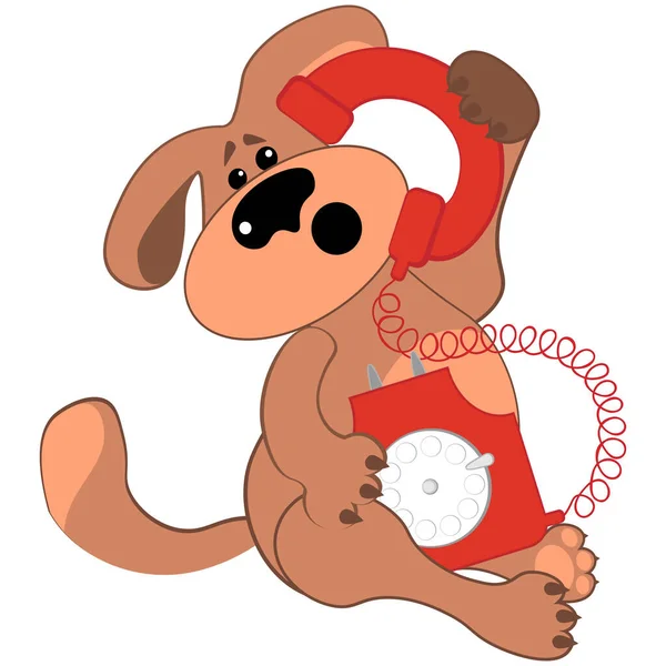 Cão Triste Perplexo Falando Telefone Vermelho Raro Olá Apoio —  Vetores de Stock