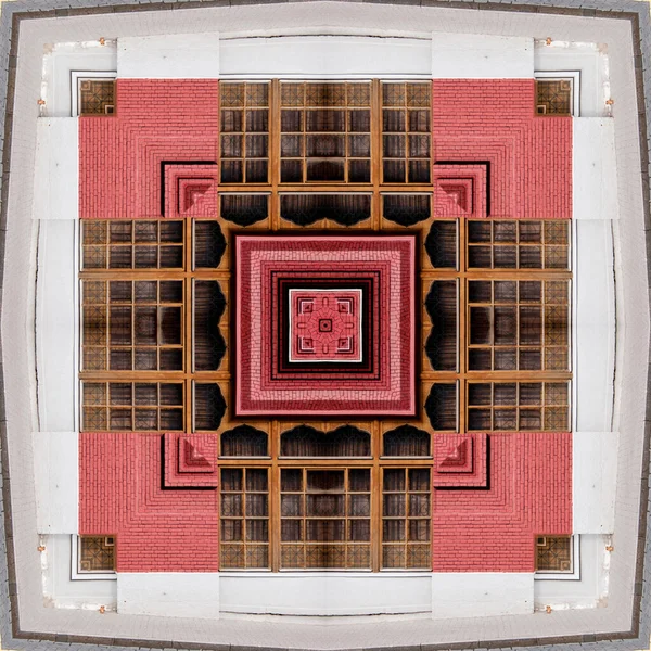 Pattern Photo Kaleidoscope Element Patchwork Architectural Element Wall Made Red — Stock Photo, Image