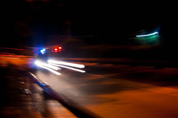 Mouvement Lumières Une Moto Départ Mouvement Sur Route Nuit Est — Photo