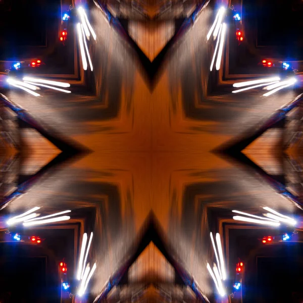 Kaleidoscope Seamless Abstract Geometric Pattern Photo Lights Night City Focus — Stock Photo, Image