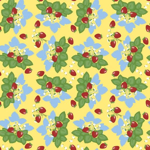 Geometriskt sömlöst mönster - jordgubbsbuske på gul bakgrund — Stockfoto