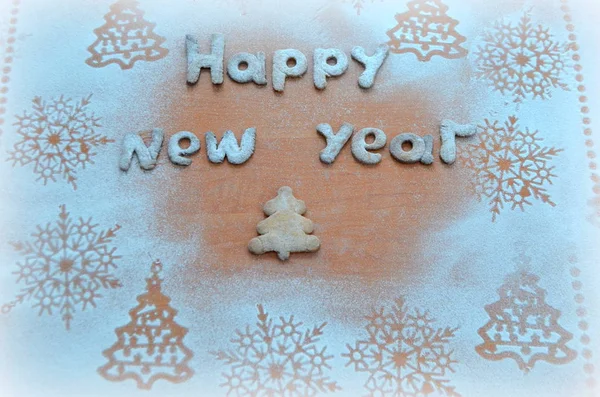 Neujahrshintergrund Puderzucker Und Kekse — Stockfoto