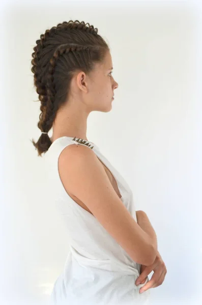 Hairstyle braiding on medium length — Stock Photo, Image