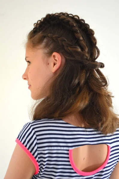 Hairstyle braiding on medium length — Stock Photo, Image