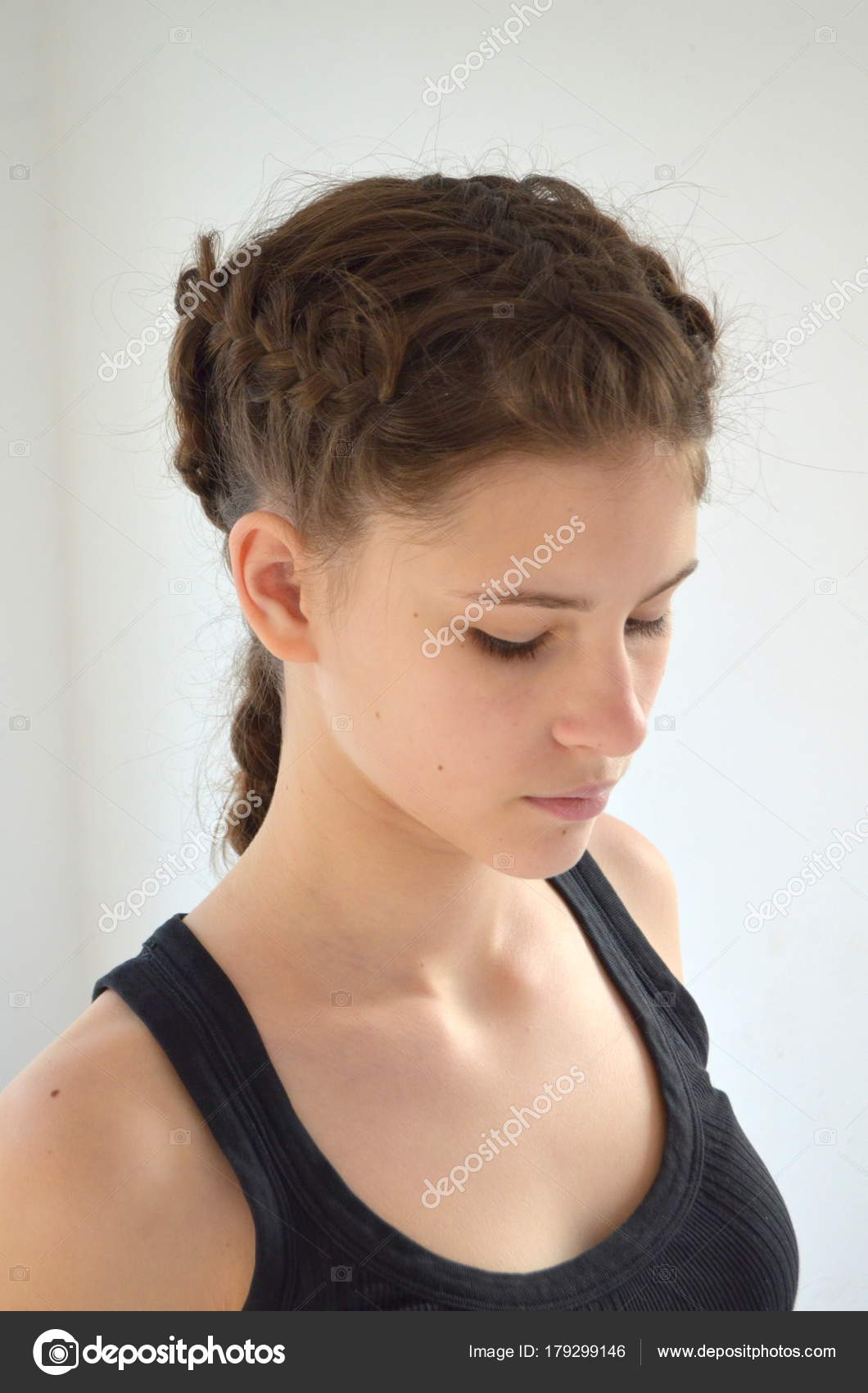 Portrait Young Girl Hairstyle Medium Length Hair Stock Photo