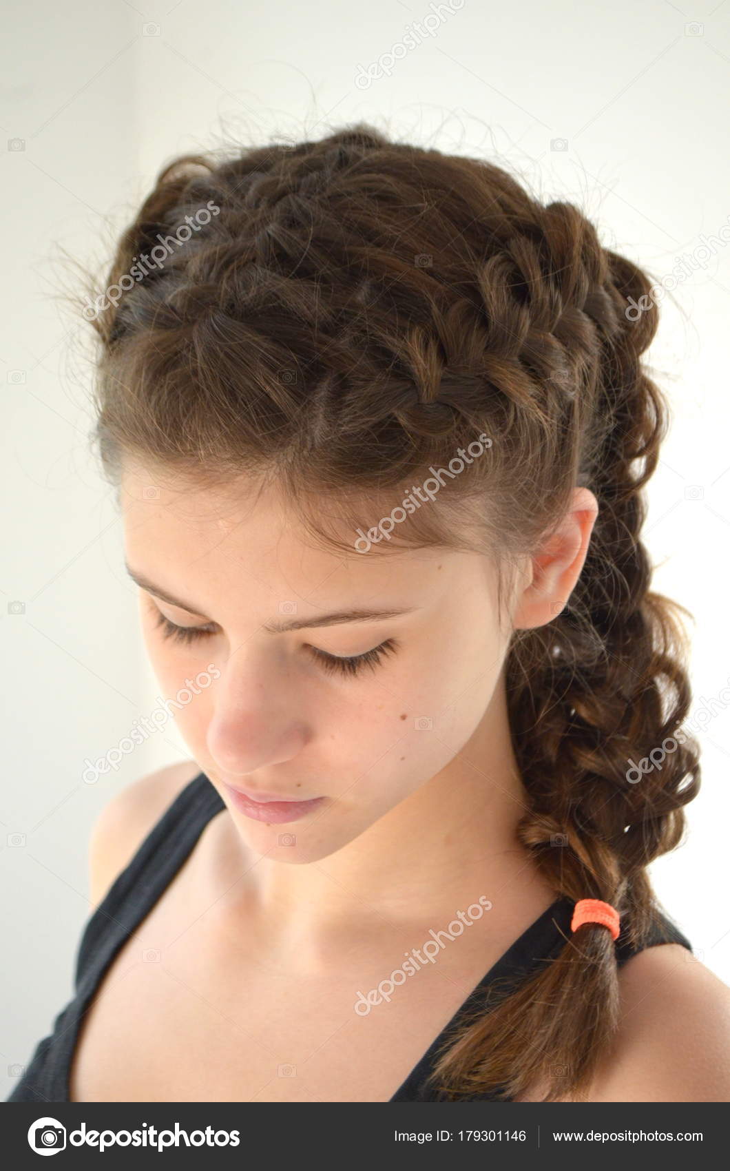 Portrait Young Girl Hairstyle Medium Length Hair Stock