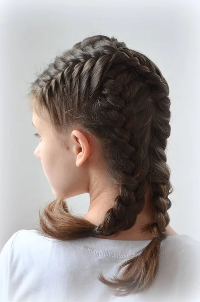 Girl Hairdo Two Spikelets — Stock Photo, Image