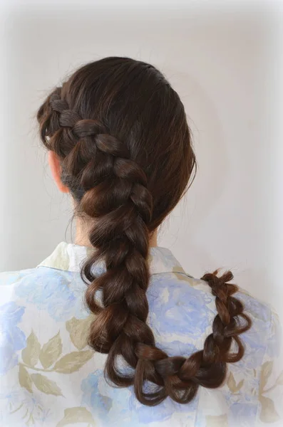 Openwork French Braid Hairstyle Long Length Hair — Stock Photo, Image