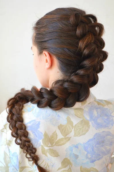 Tresse Française Ajourée Coiffure Longue Longueur Cheveux — Photo