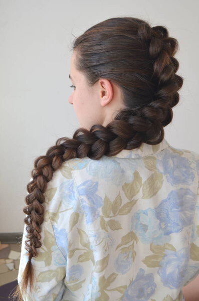  Openwork French braid, hairstyle with long length of hair