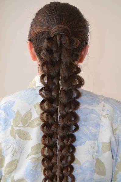 透かし彫りの三つ編み 髪の長い長さとヘアスタイル — ストック写真