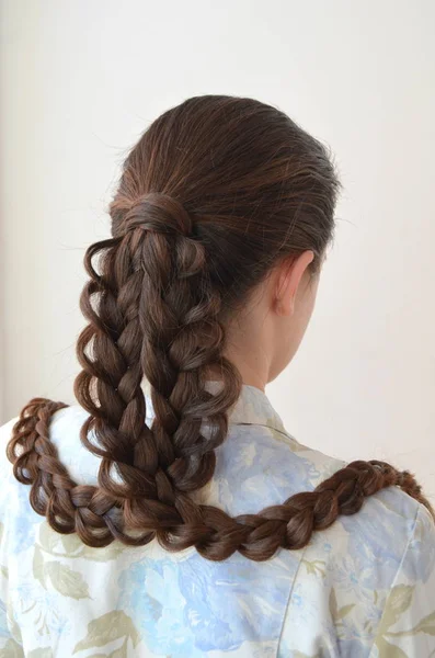 Openwork French Braid Hairstyle Long Length Hair — Stock Photo, Image