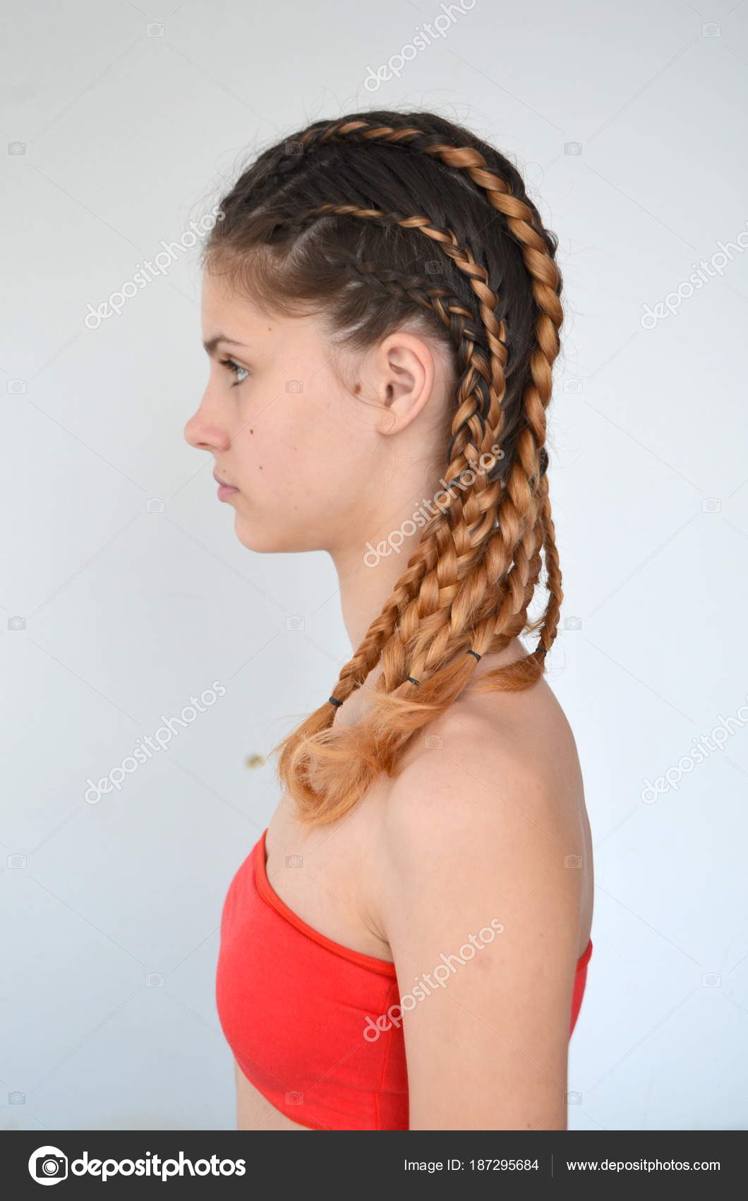 Teenage Girl Modern Hair Braids Kanekalona Natural Colors Stock