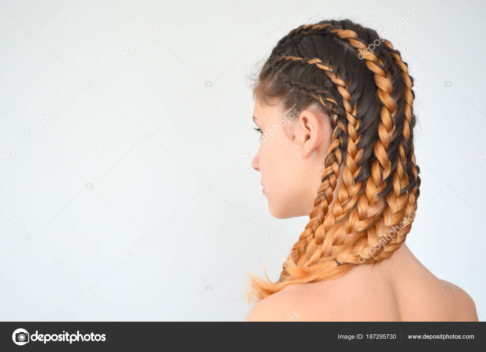 Teenage Girl Modern Hair Braids Kanekalona Natural Colors Stock