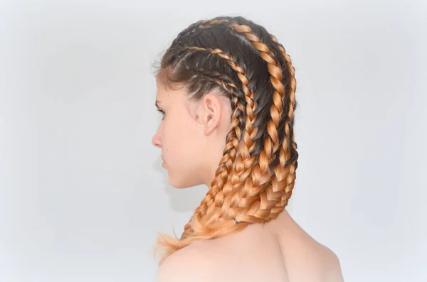 Teenage Girl Modern Hair Braids Kanekalona Natural Colors — Stock Photo, Image