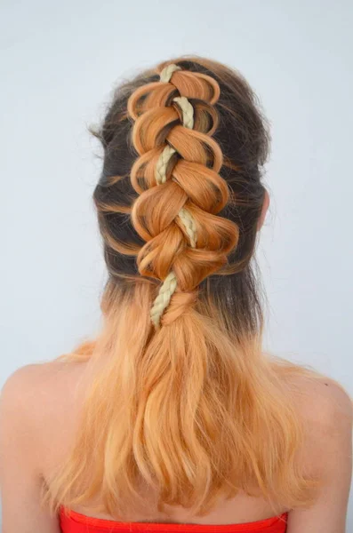 Kanekalon Doğal Renkler Modern Saçlı Genç Kız Örgü — Stok fotoğraf