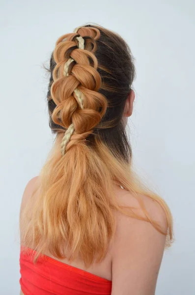 Kanekalon Doğal Renkler Modern Saçlı Genç Kız Örgü — Stok fotoğraf
