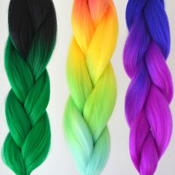 Kanekalon. Colored artificial strands of hair. Material for plaiting braids