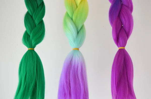 Kanekalon Colored Artificial Strands Hair Material Plaiting Braids — Stock Photo, Image