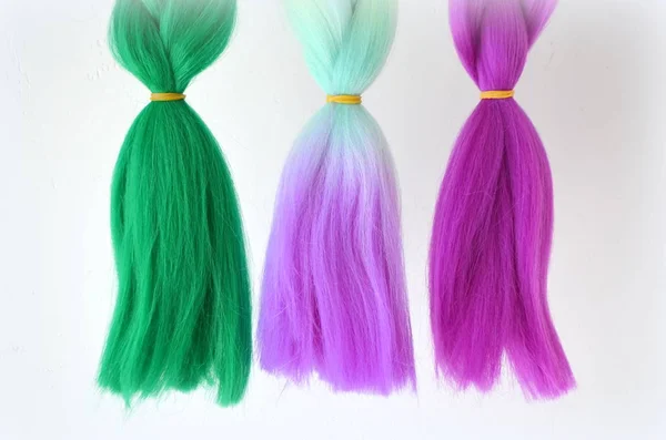 Kanekalon Kolorowe Sztuczne Kosmyki Włosów Materiał Plecionek — Zdjęcie stockowe
