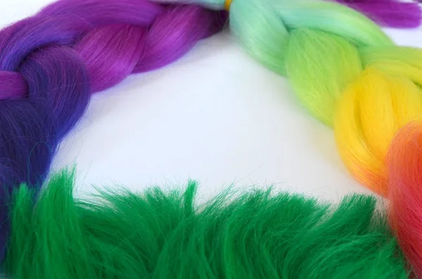 Kanekalon Farbige Künstliche Haarsträhnen Material Zum Flechten Von Zöpfen — Stockfoto
