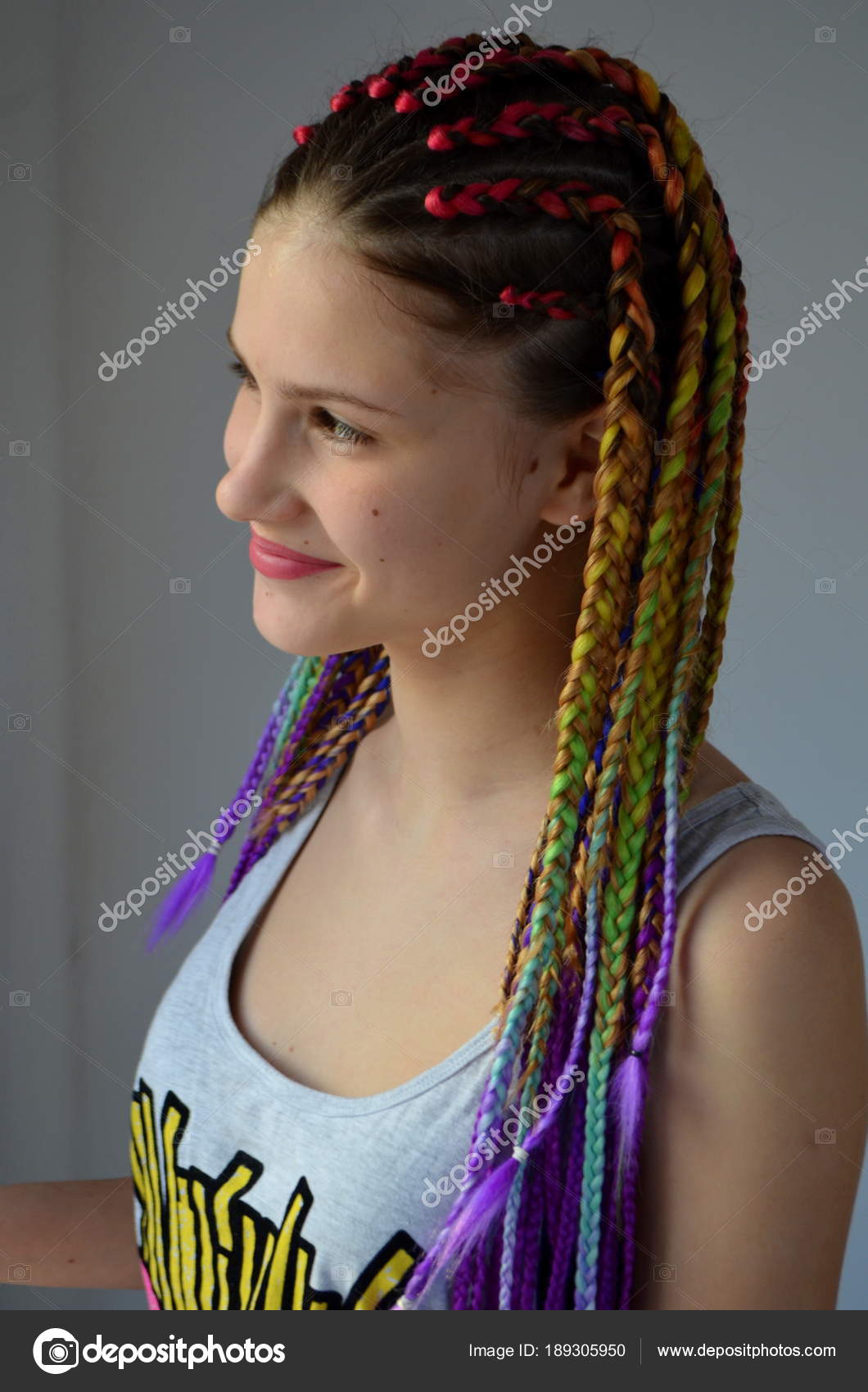 Girl Fashionable Set Multicolored Braids Kanekalon Colored