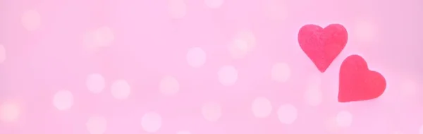 Two Red Hearts Light Pink Blurry Background Bokeh Valentines Day — 스톡 사진