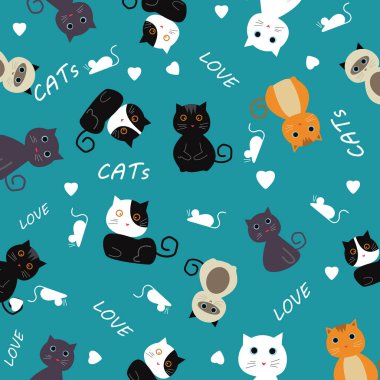 Kedi deseni. Kedi miyavlaması, hayvan desenli tekstil.