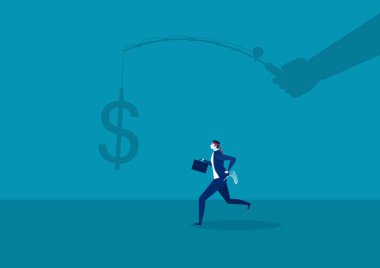 İş adamı koşuyor. Aktif gelir konsepti illüstrasyonuna bir dolar yatırıldı..
