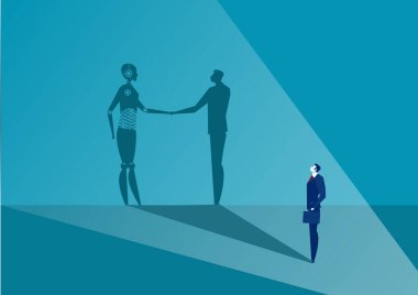 İş görüşmeleri onu gölge iş anlaşması Robot planı iş başarısı vektör çizer.