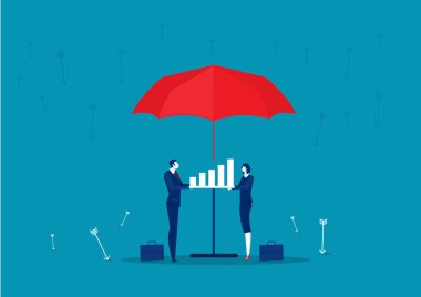 Büyüme grafiğine yatırım ile eşleştirme işi. Koruma parası konsepti. Güvenli ve güvenli yatırım. Vektör illüstrasyonu