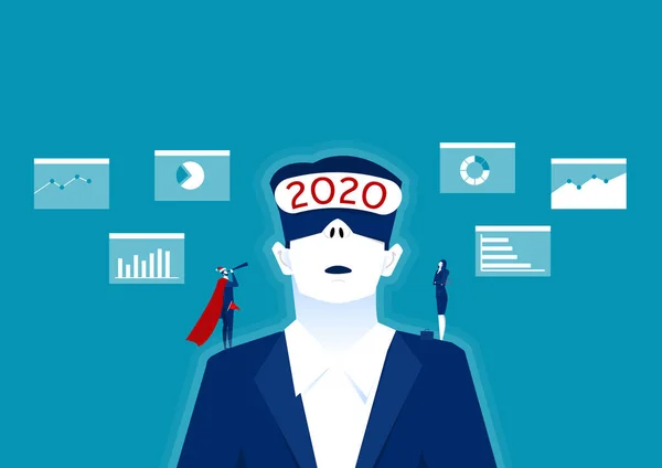 2020 Empresário Vestindo Realidade Virtual Estúdio Coworking Moderno Plano Visão — Vetor de Stock