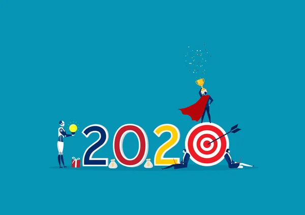 2020 Negócios Feliz Ano Novo Equipe Feliz Celebrando Nee Year — Vetor de Stock