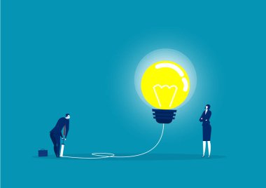 İş adamı ampulü pompayla patlatıyor. kavram.vektör çiziciName