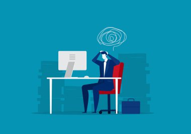 Stresli iş adamı çok çalışıyor.