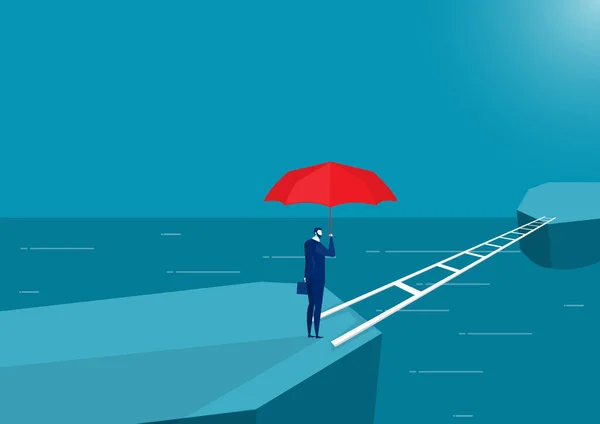 Affärsman Håller Rött Paraply Stående Tänkande Korsar Bron Framåt Till — Stock vektor