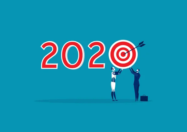Negócio Segurando Alvo 2020 Design Símbolo Ano Novo Fundo Azul — Vetor de Stock